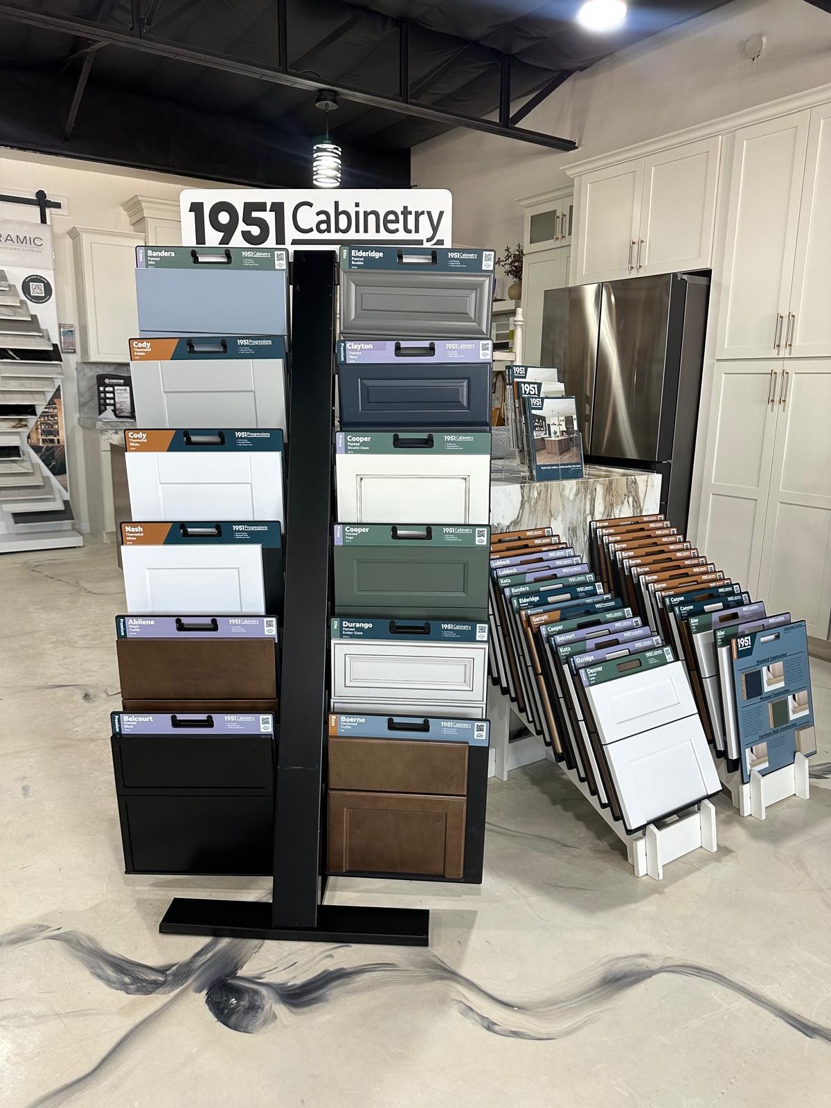 1951 Cabinetry door samples and kitchen displays at Install & Inspire showroom, Tucson